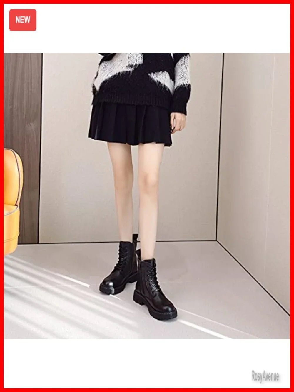 Real Leather Ankle Boots Low Heel Lace Up Booties